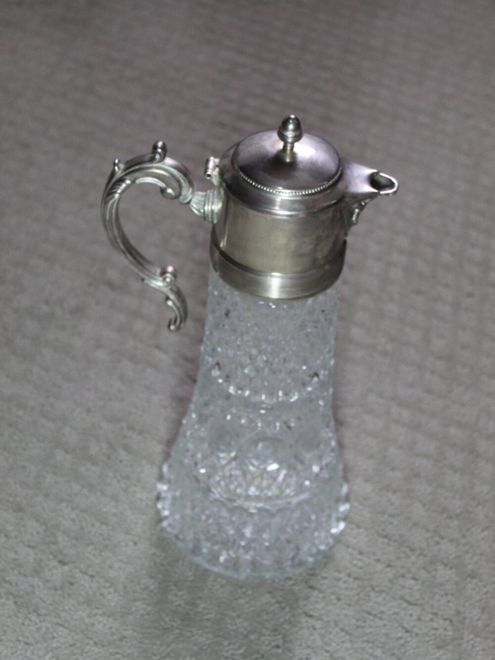 Large Italian Silverplate Cut Glass Lidded Pitcher Victorian Diamond Pattern